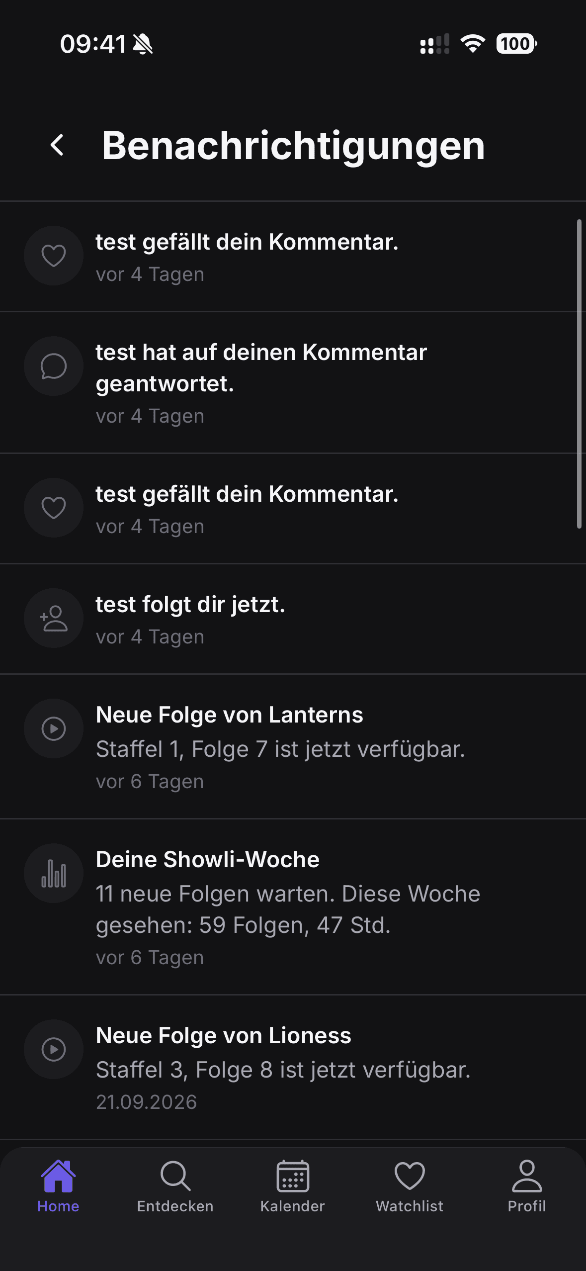 Benachrichtigungen über Antworten, Likes, neue Follower und neue Folgen